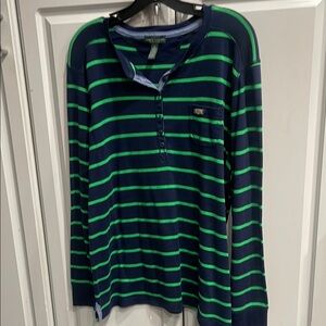 LRL LAUREN JEANS CO. Ralph Lauren Striped Navy and Green Long Sleeve Shirt 2X